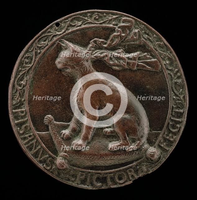 Blindfolded Lynx Seated on a Cushion [reverse], c. 1441/1444. Creator: Pisanello.