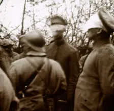 Blindfolded soldiers, November 1918