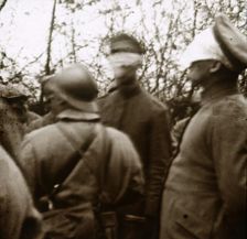 Blindfolded soldiers, November 1918