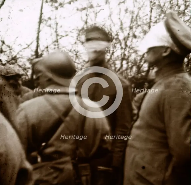 Blindfolded soldiers, November 1918. Artist: Unknown.