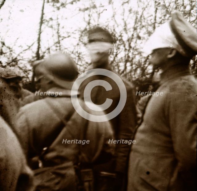 Blindfolded soldiers, November 1918. Artist: Unknown.