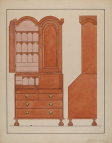 Block Front Desk with Cabinet Top, 1935/1942. Creator: Jack Bochner