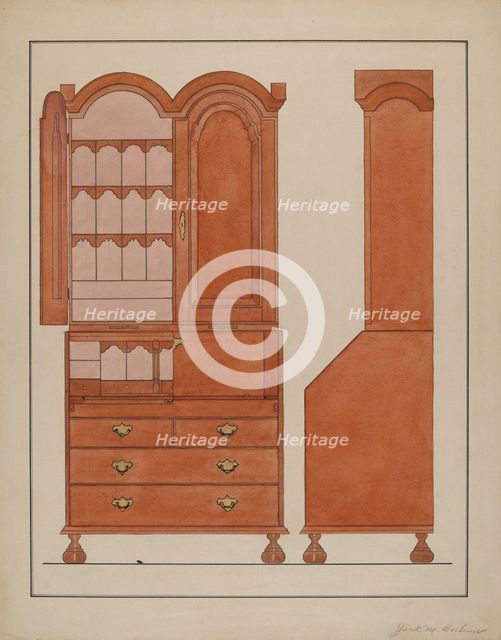 Block Front Desk with Cabinet Top, 1935/1942. Creator: Jack Bochner.