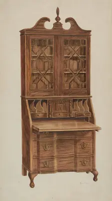 Block-front Secretary (walnut), c. 1940. Creator: John Hall