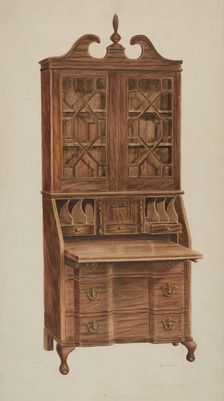 Block-front Secretary (walnut), c. 1940. Creator: John Hall