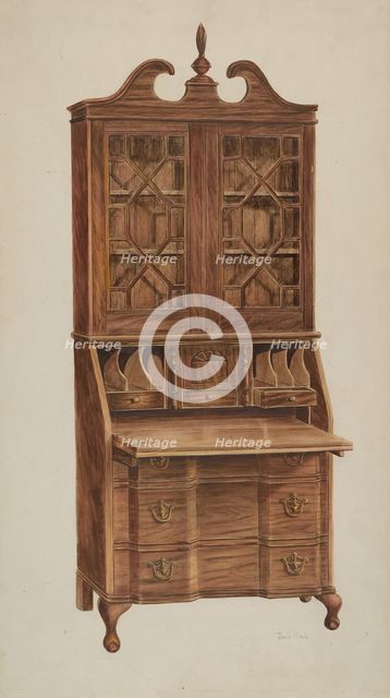 Block-front Secretary (walnut), c. 1940. Creator: John Hall.