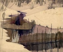 Blocked stream with weir in winter. Selkups, 1920. Creator: A. G. Vargin