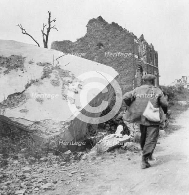 Blockhouse destroyed by a mine, Lomme, near Armentières, France, World War I, c1914-c1918. Artist: Nightingale & Co