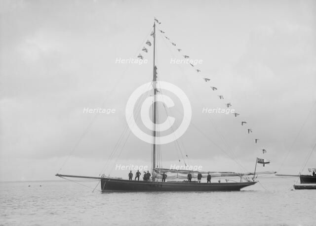 'Bloodhound' at anchor with flags, 1912. Creator: Kirk & Sons of Cowes.