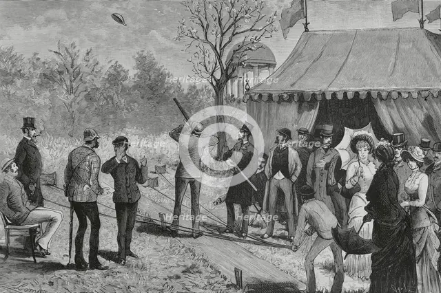 Bloodless Sport, the Terra-Cotta Pigeon at the Ranelagh Club, London, 1883.  Creator: Tomás Carlos Capuz.