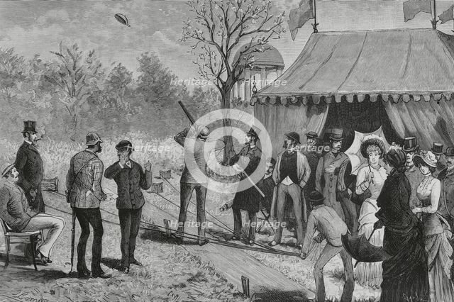 Bloodless Sport, the Terra-Cotta Pigeon at the Ranelagh Club, London, 1883.  Creator: Tomás Carlos Capuz.