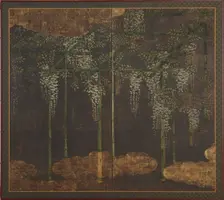 Blossoming wisteria on a bamboo trellis, Momoyama period, 16th-17th century. Creator: Unknown
