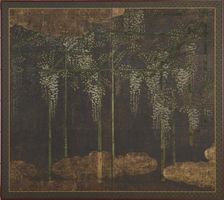 Blossoming wisteria on a bamboo trellis, Momoyama period, 16th-17th century. Creator: Unknown