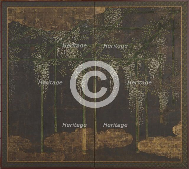 Blossoming wisteria on a bamboo trellis, Momoyama period, 16th-17th century. Creator: Unknown.