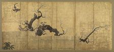 Blossoming Plum and Camellia in a Garden Landscape, Edo period, late 16th-early 17th century. Creator: Kano Koi