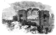 Blowing up the Eastern Arch of the Great Exhibition Building, 1864. Creator: Unknown