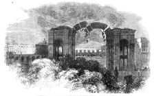 Blowing up the Eastern Arch of the Great Exhibition Building, 1864. Creator: Unknown