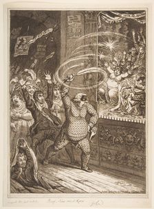 Blowing-up the Pic-Nic's;-or-Harlequin Quixote Attacking the Puppets, vide Totten..., April 2, 1802. Creator: James Gillray