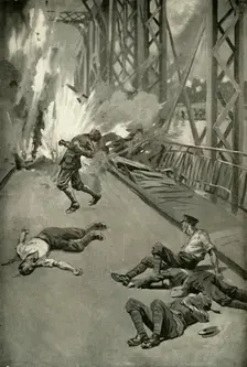 Blowing Up A Bridge Across the Aisne at Soissons (1919). Creator: Unknown