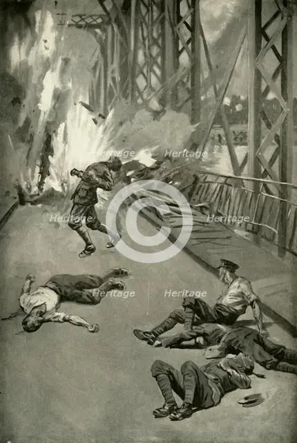 'Blowing Up A Bridge Across the Aisne at Soissons', (1919).  Creator: Unknown.
