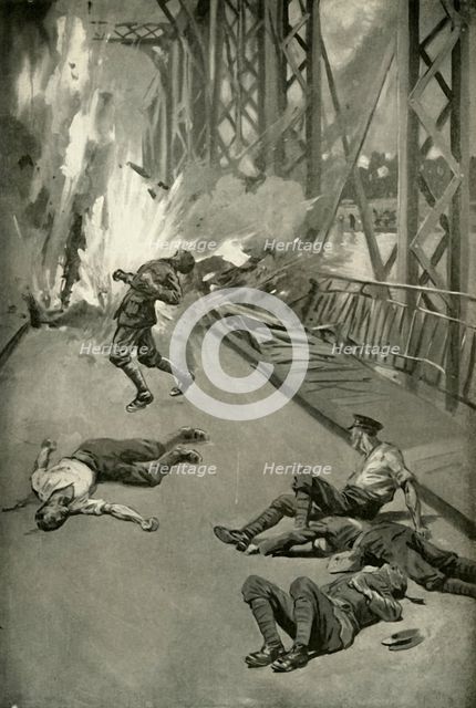 'Blowing Up A Bridge Across the Aisne at Soissons', (1919).  Creator: Unknown.