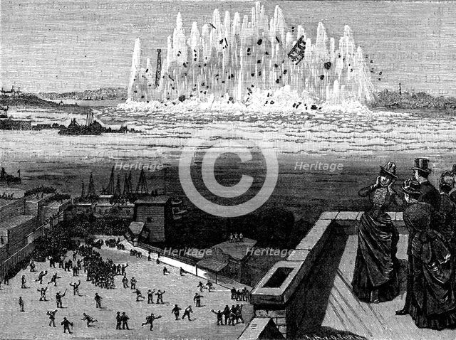 Blowing up Flood Rock, 1885, (1886).  Creator: Anon.