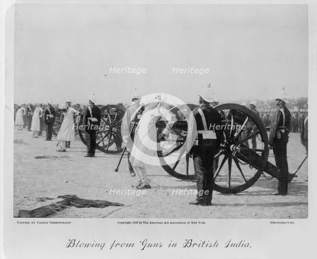 Blowing from guns in British India, c. 1890. Artist: Vereshchagin, Vasili Vasilyevich (1842-1904)