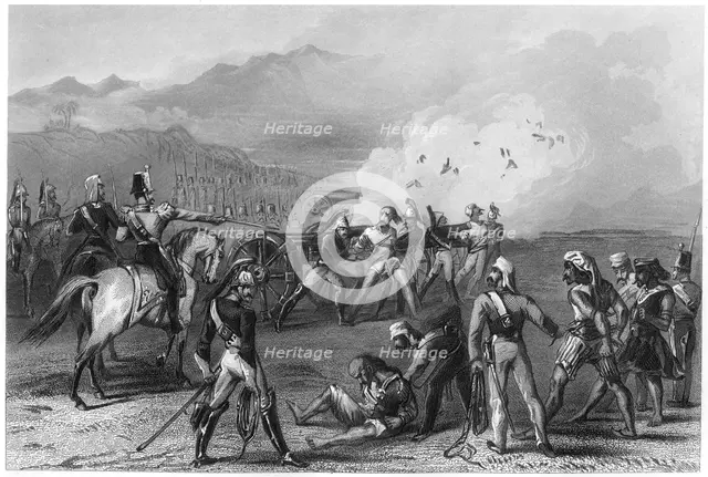 'Blowing mutinous Sepoys from the guns', 1857, (c1860). Artist: Unknown