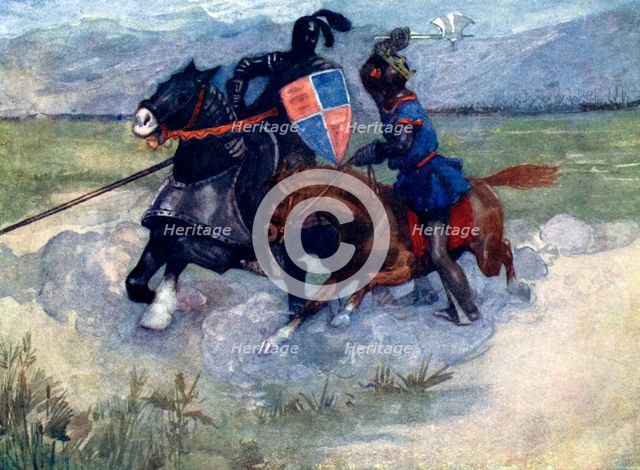 'Bruce lifted his battle-axe high in the air...', 1314, (1905). Artist: A S Forrest