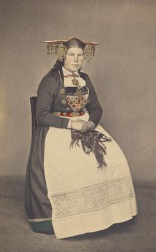 Brud fra Vos. woman in traditional Norwegian costume, July 1, 1870. Creator: Knud Knudsen