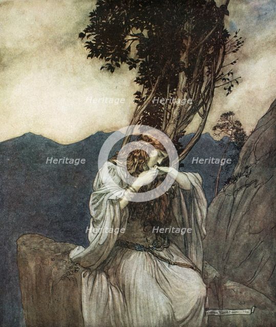 'Brunnhilde kisses the ring that Siegfried has left with her', 1924.  Creator: Arthur Rackham.