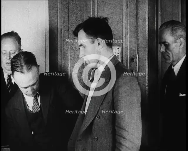 Bruno Richard Hauptmann Being Presented To the Press by the New York Police Department, 1930s. Creator: British Pathe Ltd.