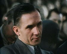 Bruno Richard Hauptmann in a Courtroom During His Trial in the Lindbergh's Kidnapping Case, 1930s. Creator: British Pathe Ltd