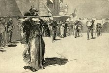 Brunhild, The Warrior-Queen, Hurls Her Spear at Gunther's Shield 1882. Creator: Unknown