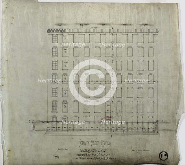 Brunswick Balke and Collender Company Factory Building, Chicago, Illinois, Elevation, 1891. Creator: Adler & Sullivan.