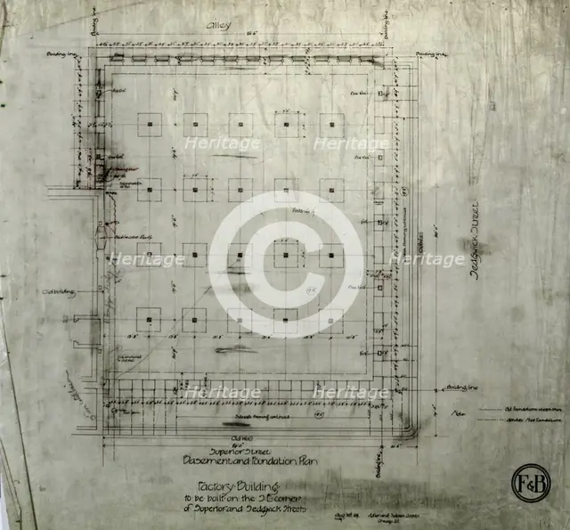 Brunswick Balke Collender Company Factory Building, Chicago, Illinois, Foundation Plan..., 1891. Creator: Adler & Sullivan.