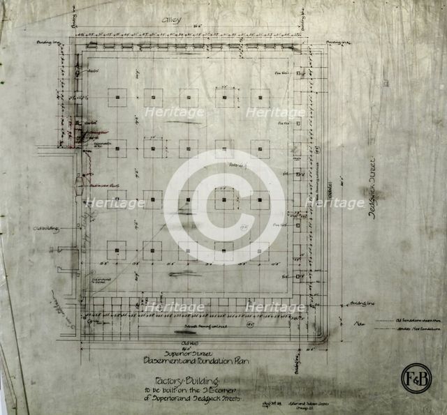 Brunswick Balke Collender Company Factory Building, Chicago, Illinois, Foundation Plan..., 1891. Creator: Adler & Sullivan.