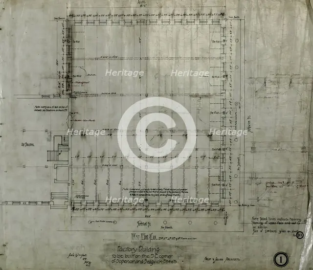 Brunswick Balke Collender Company Factory Building, Chicago, Illinois, First Floor Plan, 1891. Creator: Adler & Sullivan.