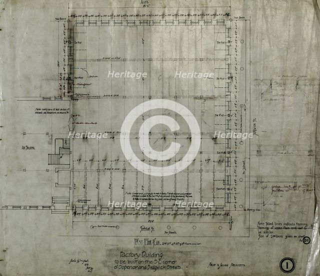 Brunswick Balke Collender Company Factory Building, Chicago, Illinois, First Floor Plan, 1891. Creator: Adler & Sullivan.