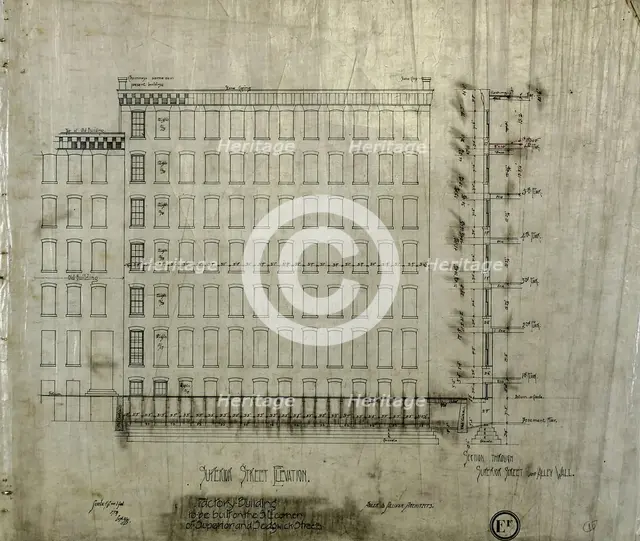 Brunswick Balke Collender Company Factory Building, Chicago, Illinois, Elevation and Section, 1891. Creator: Adler & Sullivan.