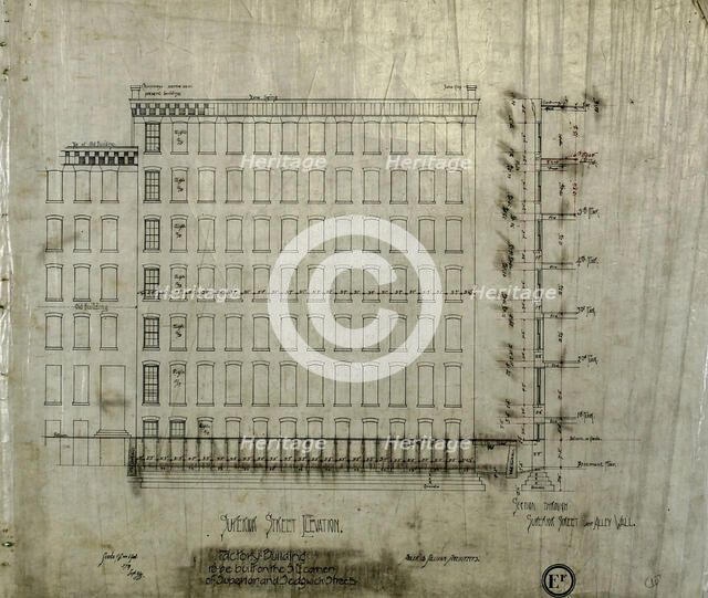 Brunswick Balke Collender Company Factory Building, Chicago, Illinois, Elevation and Section, 1891. Creator: Adler & Sullivan.