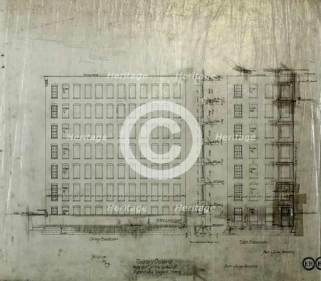 Brunswick Balke Collender Company Factory Building, Chicago, Illinois, Elevation and Section, 1891. Creator: Adler & Sullivan.