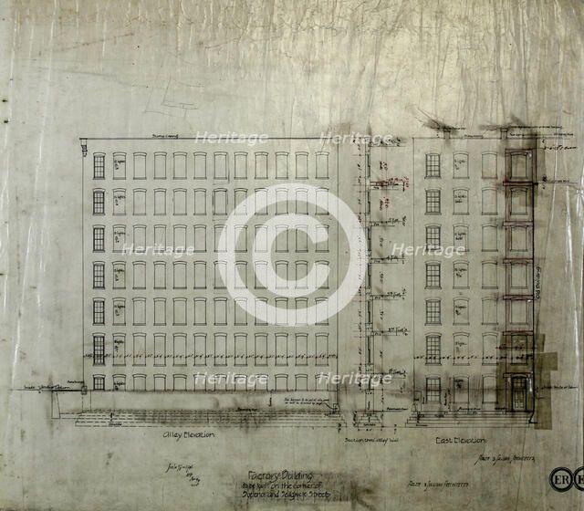 Brunswick Balke Collender Company Factory Building, Chicago, Illinois, Elevation and Section, 1891. Creator: Adler & Sullivan.
