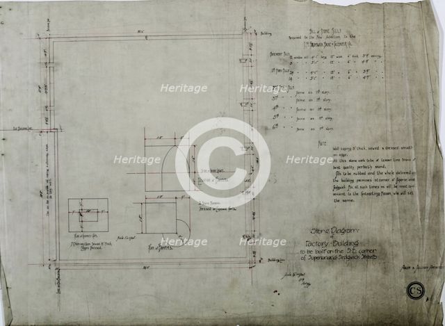 Brunswick Balke Collender Company Factory Building, Chicago, Illinois, Stone Specifications, 1891. Creator: Adler & Sullivan.