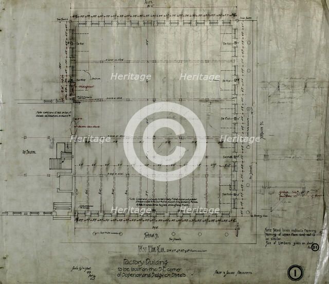 Brunswick Balke Collender Company Factory Building, Chicago, Illinois, First Floor Plan, 1891. Creator: Adler & Sullivan.