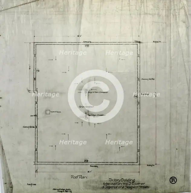 Brunswick Balke Collender Company Factory Building, Chicago, Illinois, Roof Plan, 1891. Creator: Adler & Sullivan.