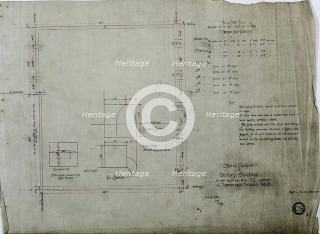 Brunswick Balke Collender Company Factory Building, Chicago, Illinois, Stone Specifications, 1891. Creator: Adler & Sullivan.