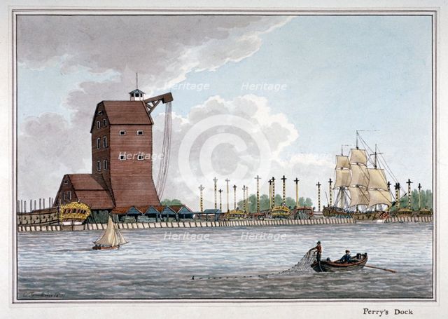 Brunswick Dock, Blackwall, London, 1801.                  Artist: Charles Tomkins