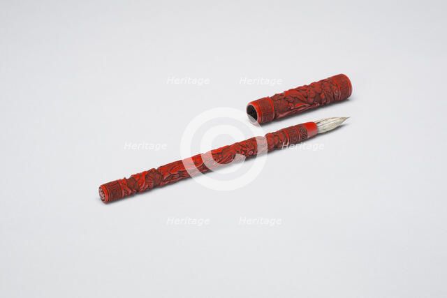 Brush and Cover with Figures in a Garden, Late Ming or early Qing dynasty, 17th century. Creator: Unknown.