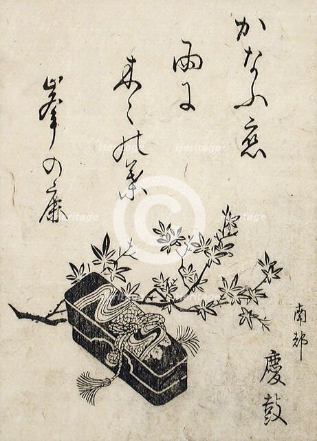 Brush Box and Maple Branch with Poem, c1850. Creator: Unknown.